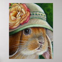 Brown Bunny Rabbit in Spring Bonnet Art 11x14