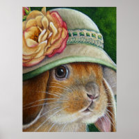 Brown Bunny Rabbit in Spring Bonnet Art 18x24