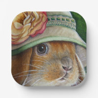 Brown Bunny Rabbit in Spring Bonnet Watercolor Art