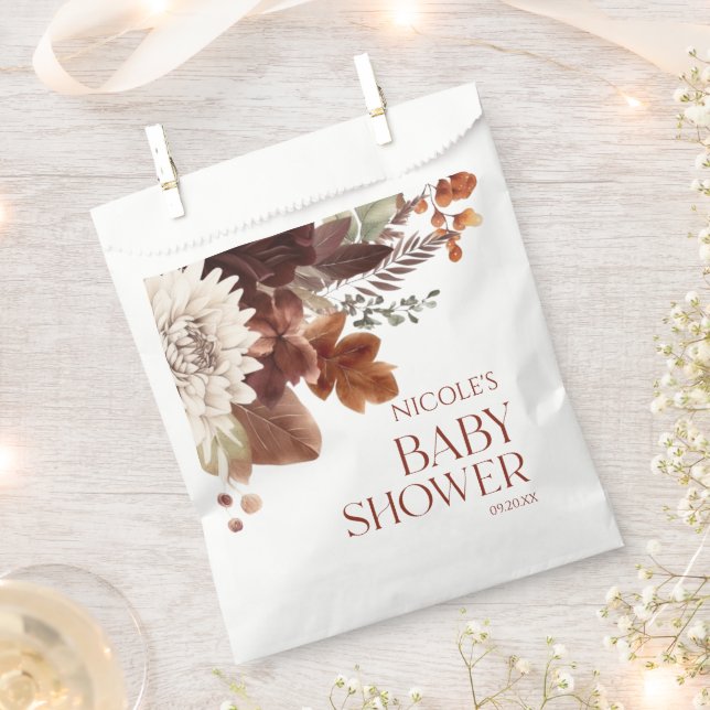 Brown Burgundy Baby In Bloom Floral Baby Shower Favour Bags (Clipped)