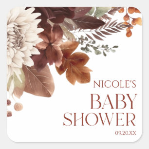 Brown Burgundy Baby In Bloom Floral Baby Shower Square Sticker