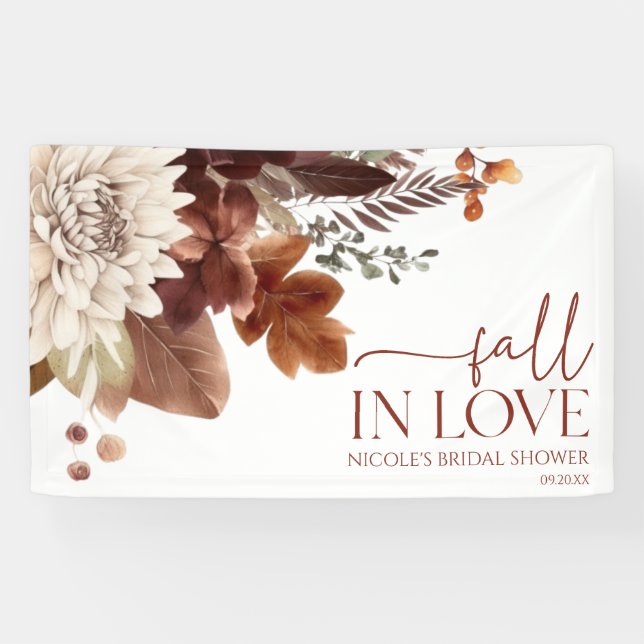 Brown Burgundy Fall In Love Floral Bridal Shower Banner (Horizontal)