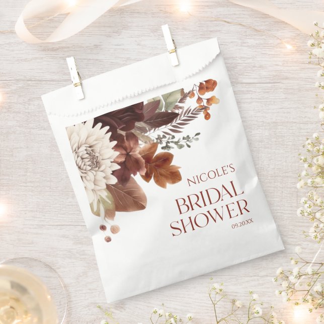 Brown Burgundy Fall In Love Floral Bridal Shower Favour Bags (Clipped)