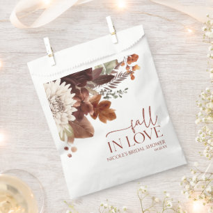 Brown Burgundy Fall In Love Floral Bridal Shower Favour Bags