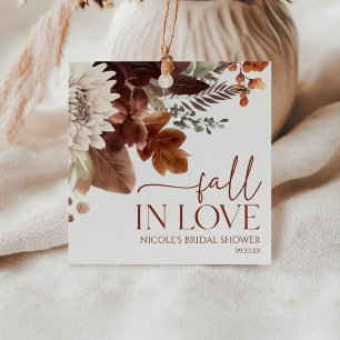 Brown Burgundy Fall In Love Floral Bridal Shower Favour Tags