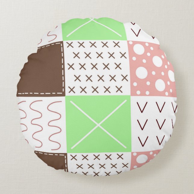 Brown, Burgundy, Green and Mauve Whimsical    Round Cushion (Front)