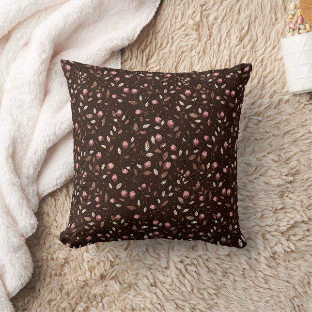 Brown Burgundy Pink White Floral Botanical Boho Cushion (Blanket)