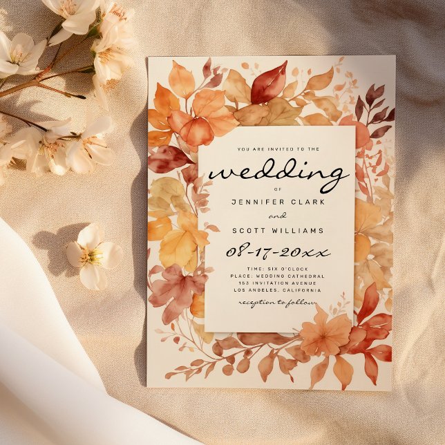 Brown burgundy red orange leaves Autumn wedding Invitation (Brown burgundy red orange leaves Autumn wedding)