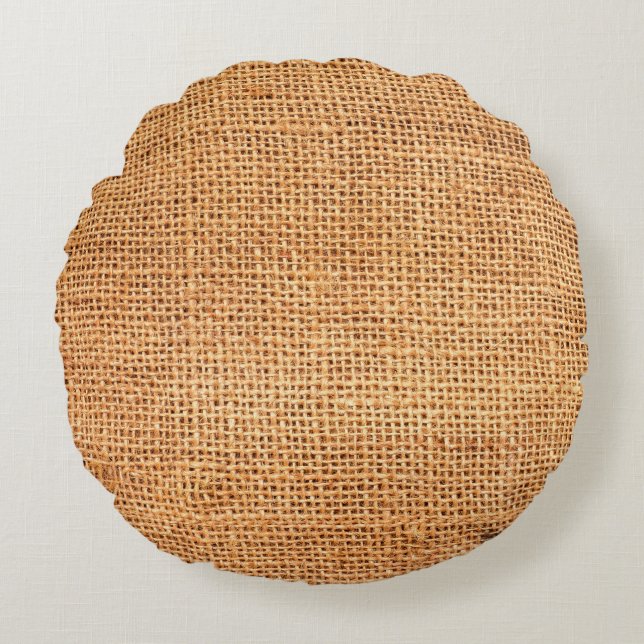 Brown burlap cloth background or sack cloth round cushion (Front)