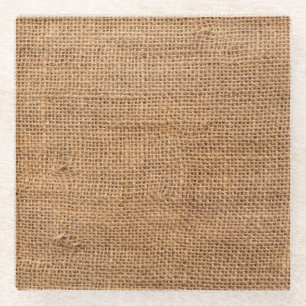 Brown Burlap Cloth Sack Texture Glass Coaster