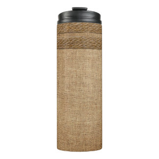 BROWN BURLAP LOOK WITH WHITE LACE LOOK THERMAL TUMBLER