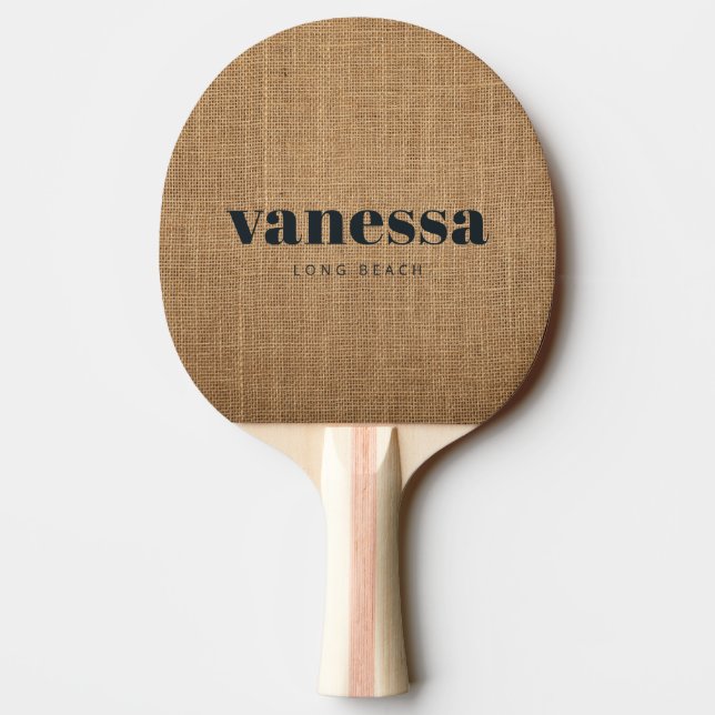 Brown Burlap Minimal Modern Classic Name Ping Pong Paddle (Back)