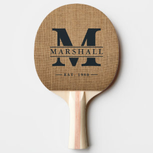 Brown Burlap Monogram & Name Overlay Ping Pong Paddle