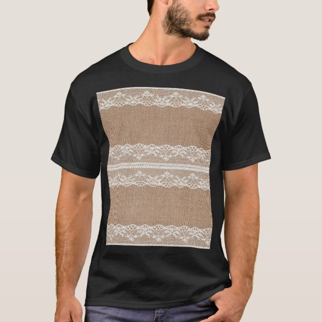 Brown Burlap Off-White Lace Texture T-Shirt (Front)