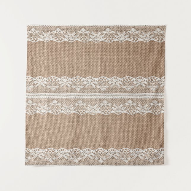 Brown Burlap Off-White Lace Texture Tapestry (Front)