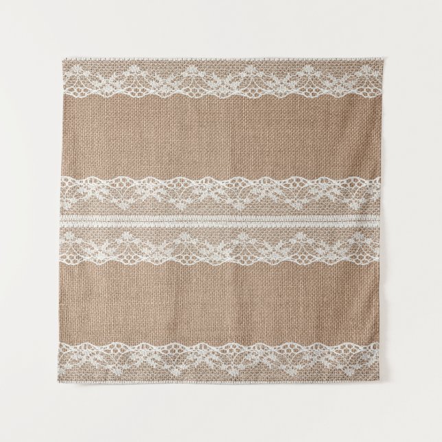 Brown Burlap Off-White Lace Texture Tapestry (Front)