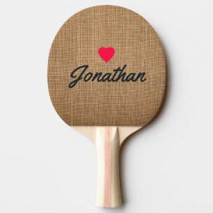 Brown Burlap Vintage Heart Signature Ping Pong Paddle