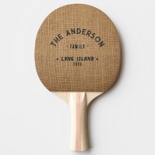 Brown Burlap Vintage Seaside Family Name Ping Pong Paddle