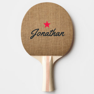 Brown Burlap Vintage Star Signature Ping Pong Paddle