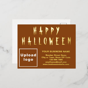 Brown Business Brand on Halloween Foil Holiday Postcard
