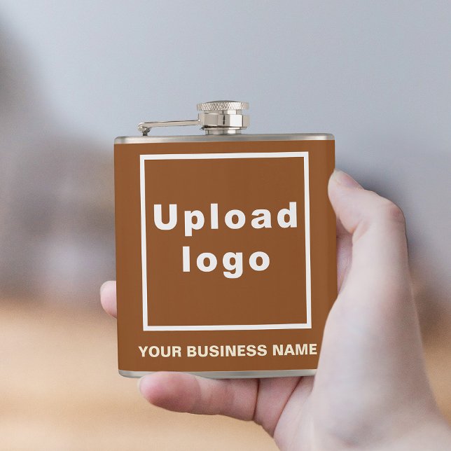 Brown Business Brand on Vinyl Wrapped Flask (Your business name and logo on brown vinyl wrapped flask.)