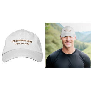 Brown Business Name on Adjustable White Embroidered Hat