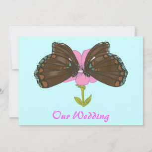 Brown Butterflies on Pink,  Wedding Invitations