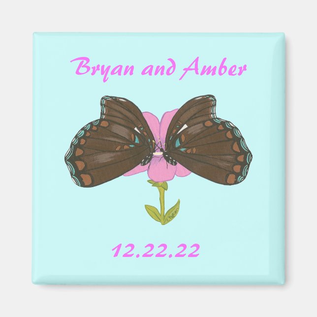 Brown Butterflies Save the date Wedding Magnets (Front)