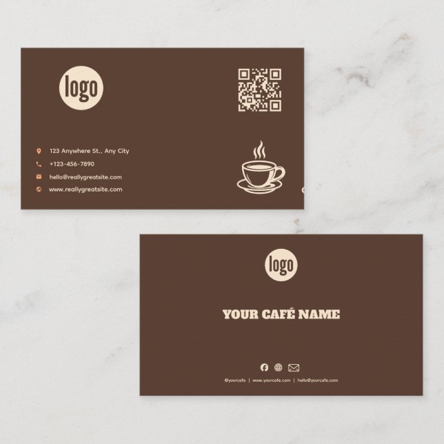 Brown Café Logo QR Code Business Card (Front/Back)