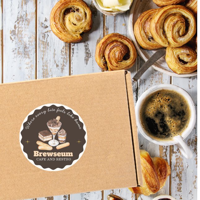  Brown CAFE & Restro Personalised Branding Classic Round Sticker (Creator Uploaded)