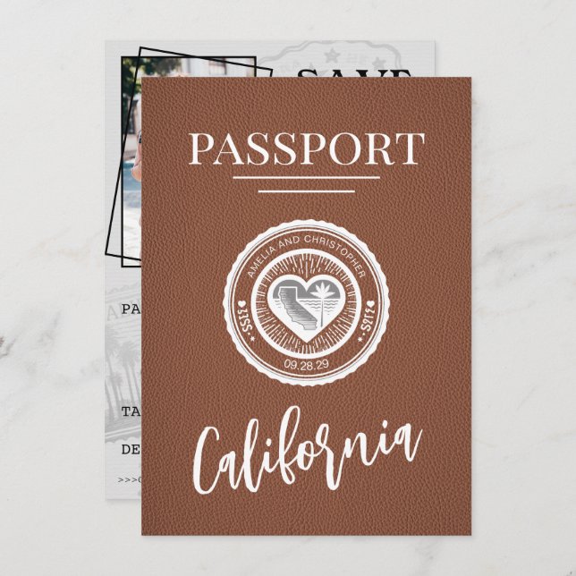 Brown California Passport Save The Date (Front/Back)
