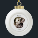 Brown Canine Head Sketch Name and Year Ceramic Ball Christmas Ornament<br><div class="desc">A young dog sketched in brown - head portrait</div>