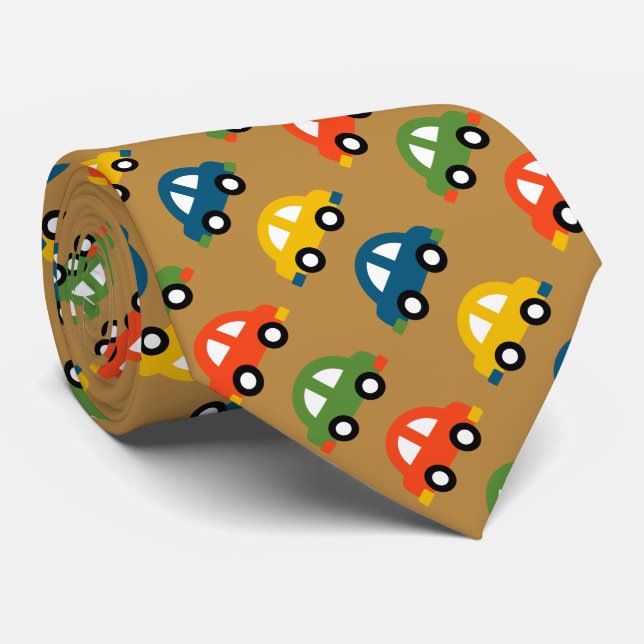 brown cars design tie (Rolled)