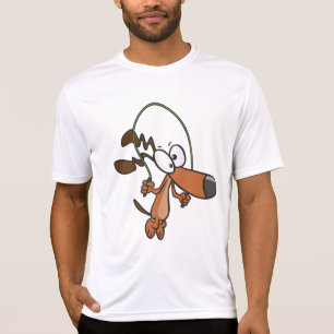 Brown Cartoon Dog Skipping Jump Rope T-Shirt