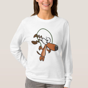 Brown Cartoon Dog Skipping Jump Rope T-Shirt