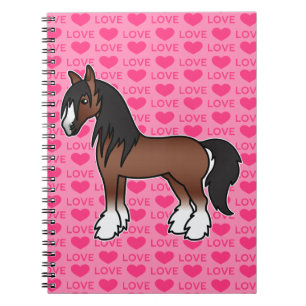 Brown Cartoon Gypsy Vanner Shire Clydesdale Love Spiral Notebook