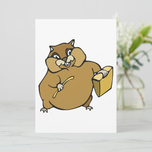 Brown Cartoon Hamster with Cheese Invitation