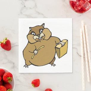 Brown Cartoon Hamster with Cheese Napkin