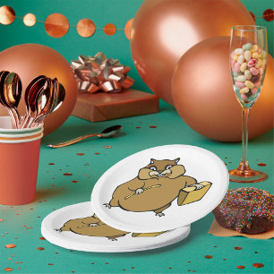 Brown Cartoon Hamster with Cheese Paper Plate