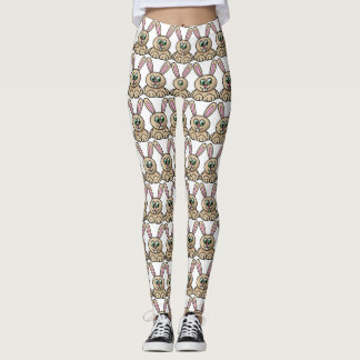 Brown Cartoon Rabbit Drawing Pattern Leggings
