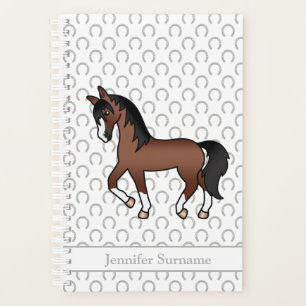 Brown Cartoon Trotting Horse & Custom Text Planner