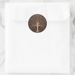 Brown Carved Australian Waratah Tree Print, Classic Round Sticker