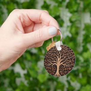 Brown Carved Australian Waratah Tree Print, Key Ring