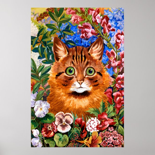 Brown Cat Amongst The Flowers Poster Print (Front)