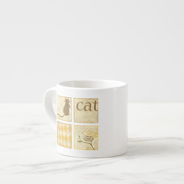Brown Cat and  Yellow Bird by Chariklia Zarris Espresso Cup (Front Left)