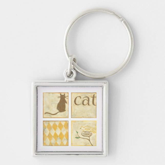 Brown Cat and  Yellow Bird by Chariklia Zarris Key Ring (Front)