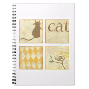 Brown Cat and Yellow Bird by Chariklia Zarris Notebook