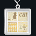 Brown Cat and  Yellow Bird by Chariklia Zarris Silver Plated Necklace<br><div class="desc">A brown cat and a yellow bird are the subjects of this piece by Chariklia Zarris. Is the cat watching the bird? Or is the bird keeping an eye on the cat? Purchase a copy of this print and decided for yourself!</div>