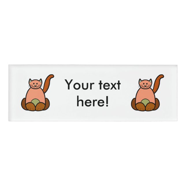 Brown cat cartoon name tag (Front)