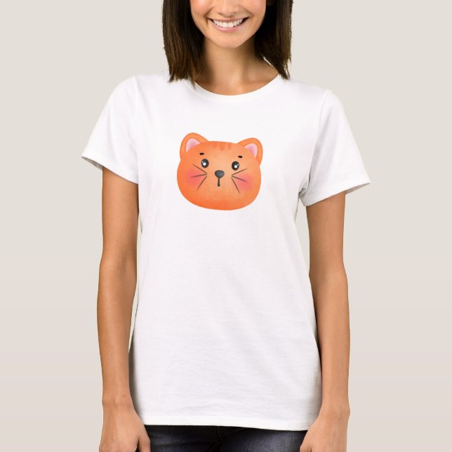 Brown Cat Cute Face T-Shirt (Front)